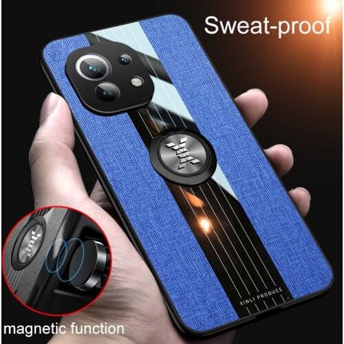For XIAOMI 11 10T Pro 10t POCO M3 X3 NFC New Cloth Pattern Ring Magnet Holder Case for Redmi Note 9 Pro Soft Frame Stand Cover