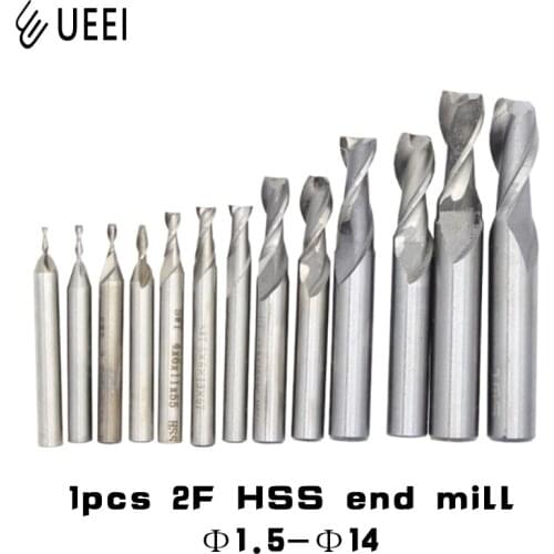 1pcs HSS CNC straight shank 2-blade face milling cutter drill metal processing tool 1.5mm-14mm for milling machine