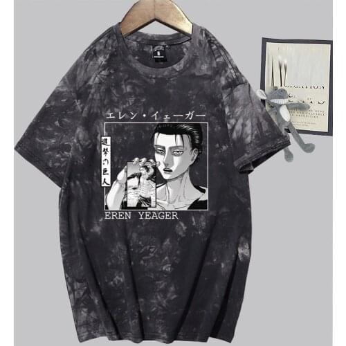 Attack on Titan Anime Mens T Shirt Eren Yeager Short Sleeve Casual Men Oversize Hip Hop Tops