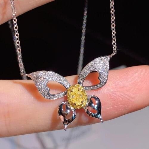 H810 Fine Jewelry Real 18K White Gold AU750 0.206ct Yellow Diamond Necklace Gemstones Pendants for Women Fine Necklace