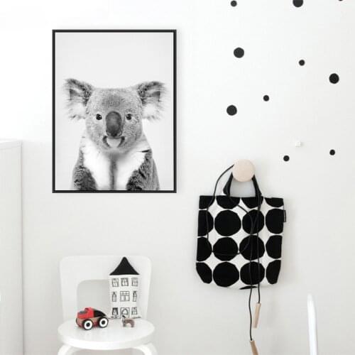 Koala Print Black and White Picture Canvas Painting Wild Life Photography Australian Animal Zoo Poster Nursery Wall Art Decor
