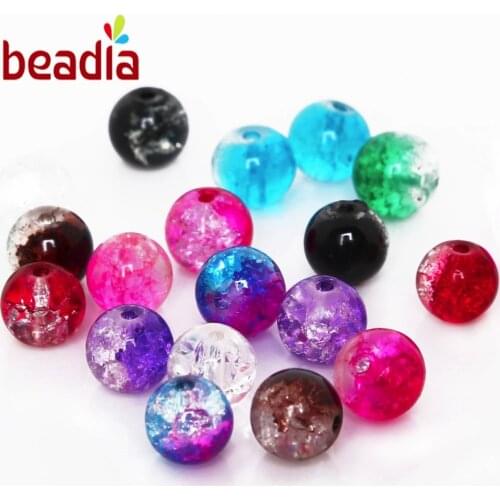 Round Glass Crackle 8mm Loose Beads Wholesale 50pcs 1 String Fit Handmade Bracelet Necklace DIY Craft Making Good Jewelry Gifts