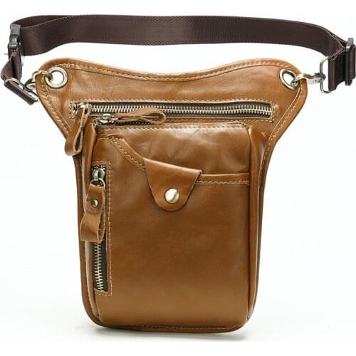 Fashion Man Handbag Crazy Horse Quality Leather Motorcycle Riding Drop Leg Bag Design Travel Fanny Belt Waist Pack Case