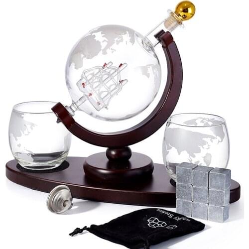 Machine Set With Etched Globe Whisky Glasses Style Novelty Drinking Dispenser