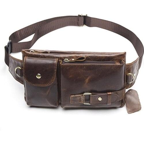 Mens Chest Bags New Phone Mens Shoulder Bags Genuine Leather Sling Bag Travel Chest Pack Male Money Belt Bag