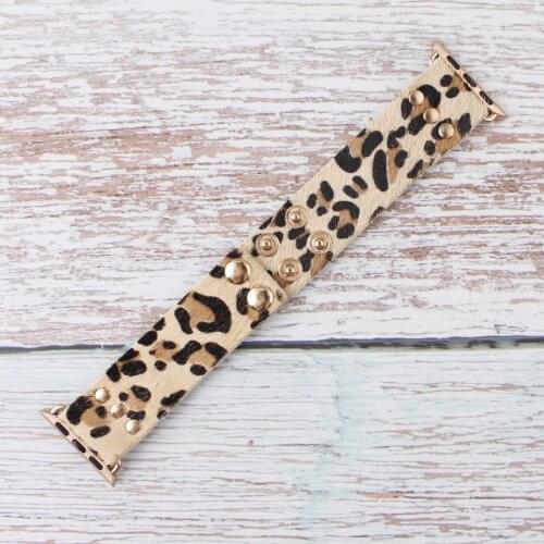Genuine Leopard Leather Adjustable Bracelets for Apple Watch Band 38mm 42mm