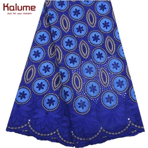 Kalume Cheap Dress African Swiss Cotton Lace Fabric Royal Blue Nigerian Swiss Voile Lace Fabric With Stone For Dress Party 1924
