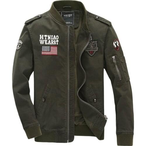 New Military Mens Jacket Spring Fashion Embroidery 100% Cotton Stand Collar Plus Size Casual Bomber Jacket Men Coat 4XL BF8526
