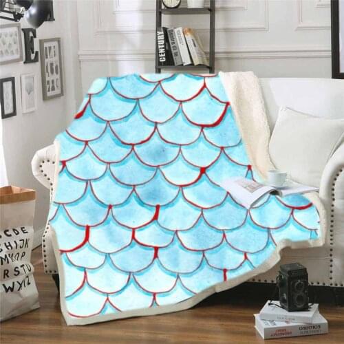 New Fish Scale Wave Graphics Soft and Comfortable Sherpa Blanket Lovely 3D Printed Double Blankets Bedding Thick Warm Bed Sofa