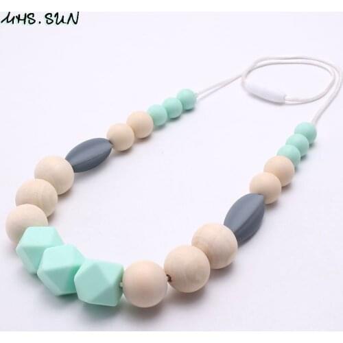 MHS.SUN New Baby Silicone Beads Nursing Necklace Soft Teething Beads Necklace Food Grade BPA Free Chewable Jewelry Accessories