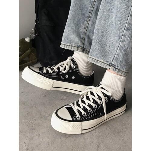 Low-cut canvas shoes women 2021 spring and autumn new Korean version of all-match casual student board shoes thick sole