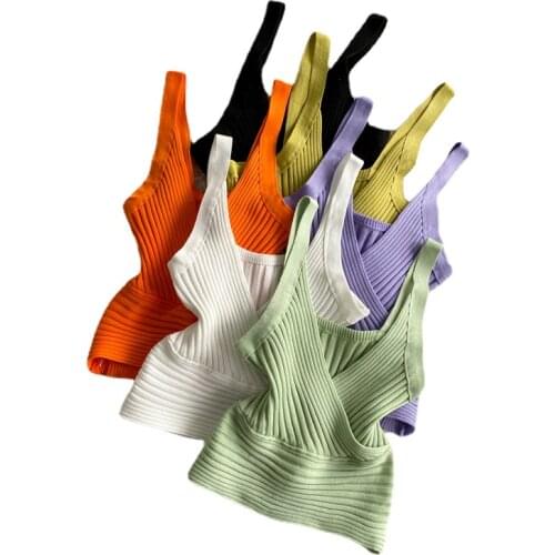 Retro pit knit vest V-neck solid color high waist halter top women street short knitted slim suspender top Camis womens clothes