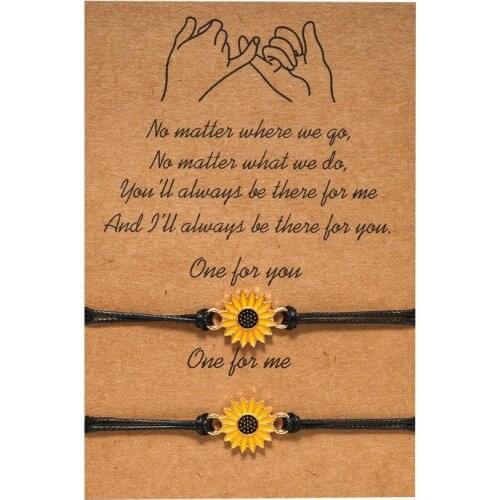 Cross-border New Paper Card Couple Bracelet Sunflower 2 Braided Adjustable Couple Paper Card Bracelet Set