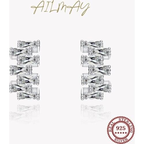 Ailmay Top Quality Real 925 Sterling Silver Transparent Trapezoid Earrings For Women Wedding Engagement Fine Female Jewelry