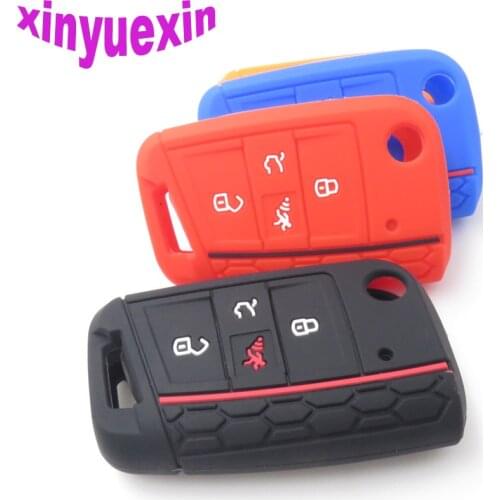 Xinyuexin Silicone Car Key Cover Case For VW Polo 2016 2017 Golf 7 MK7 For Skoda Octavia Combi A7 Remote Key Case Car-Stying