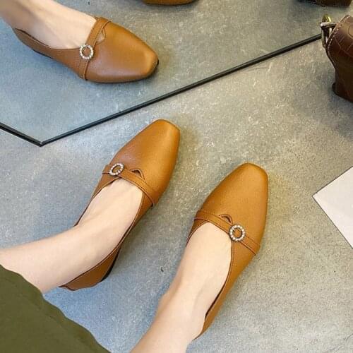 Woman Flats Crystal Buckle Mary Janes Shoes Comfortable Ladies Shoes Black Loafers Slip on Boat Shoes zapatos mujer Spring 9058G