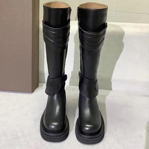 Platform Woman Shoes Knee Boots Leather Belt Thick Bottom Riding Botas Mujer Autumn Winter Platform Boots Zipper Casual Shoes