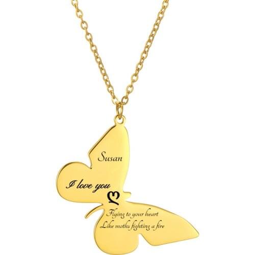 Custom name butterfly necklace charms personalized choker necklace for women stainless steel jewelry Gold chain wholesale gifts