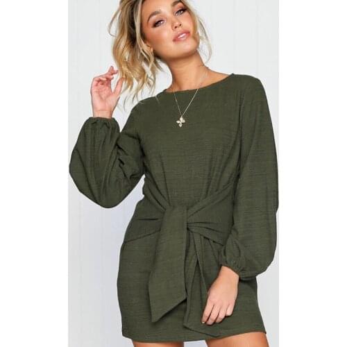 2020 Spring Summer Dress Fashion Women Casual Loose Elegant Dress Long Sleeve O-Neck Sexy Black White Dress With Belt Vestidos