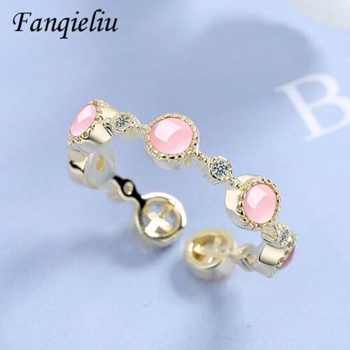 Fanqieliu Pink Opal Gold Color Wedding Bands Adjustable 925 Sterling Silver Ring For Women FQL21009