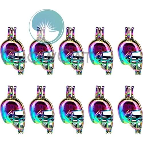 10x C648 Multicolor Sports Helmet Beads Cage Jewelry Making Perfume Essential Oil Diffuser Pearl Cage Locket Pendant
