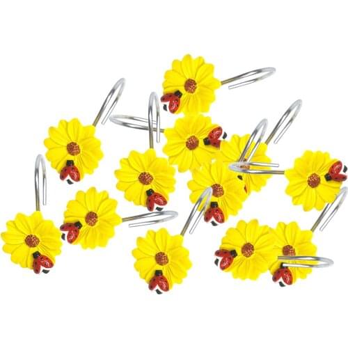 12Pcs Decorative Flower Shape Shower Curtain Hooks Rings for Bathroom