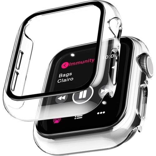 2pcs Protective Case for Apple Watch 4 5 6 Tempered Glass Screen PC Frame Protector transparent Soft Ultra-thin Cover for iWatch