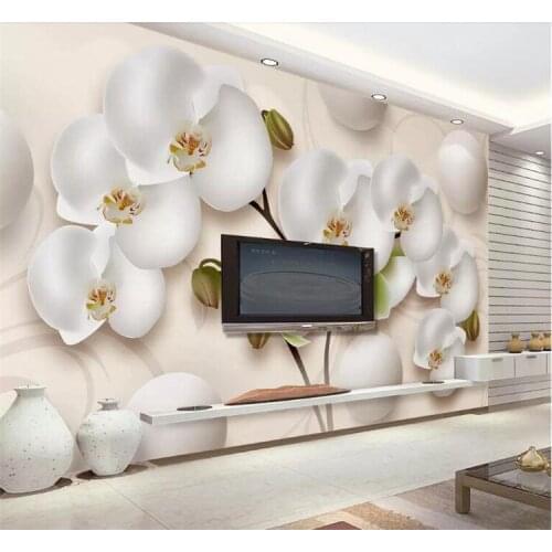 3D Wallpaper Modern HD Stereo Orchid White Flowers Photo Wall Murals Living Room TV Sofa Backdrop Wall Home Decor Papel Mural 3D