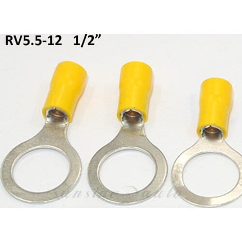 500) Wire Ring Terminals Vinyl Yellow 12-10 Gauge 1/2" Car Audio Connectors