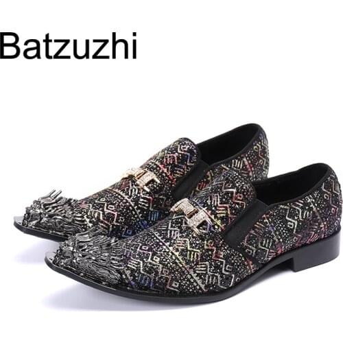 Batzuzhi Italian Style Hadnmade Mens Leather Dress Shoes Pointed Metal Toe Formal Business Leather Shoes for Men Party /Wedding