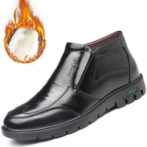 2019 Winter Boots For Men Designer Black Cow Leather Waterproof Shoes Mens Warm Short Plush Fleece Casual Boots Male