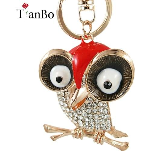 Big Porcelain Eyes Owl Rhinestone Crystal Keyrings Keychains Pendant Purse Bag Buckle key chains holder for women
