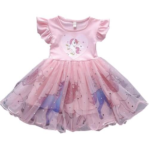 Kids Summer Unicorn Dresses Princess Girls Dress New Mesh Cute Sleeveless Children Baby Girl Cartoon Print Princess Dress