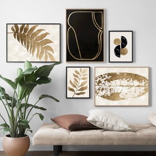 Home Decoration Gold Abstract Wall Poster Geometric Canvas Painting for Bedroom Modern Room Decor Frameless Picture