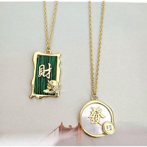 European and American jewelry wholesale simple round square inlaid stone shell rich Necklace