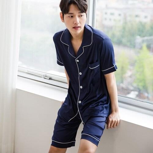 Fdfklak L-5XL Plus-Size-Sleepwear Summer New Silk Pyjamas Men Sleepwear Pajama Set Large 2 Pieces Pyjama Short Night Wear