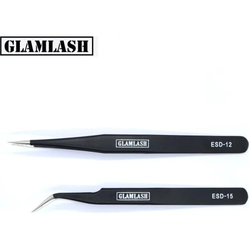 Glamlash ESD-12 ESD-15 Anti-static Tweezer Curved Tweezer Straight Tip Tweezer Makeup Tool