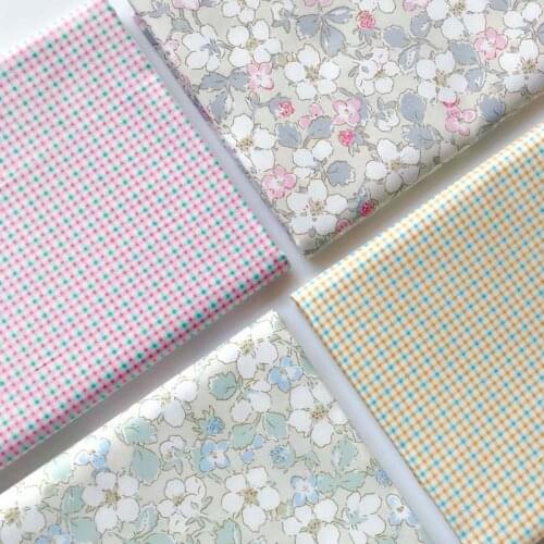 160CM*50CM cotton cloth PINK BLUE white floral flowers check fabric for DIY kid crib bedding apparel dress blouse handwork decor