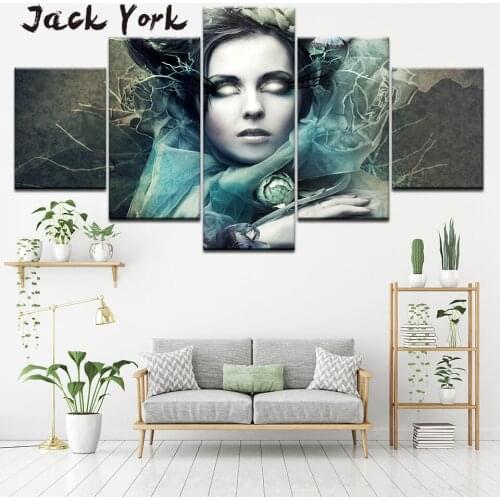 Canvas Painting beauty shy girl blight eyes 5 Pieces Wall Art Painting Modular Wallpapers Poster Print Home Decor