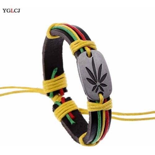Retro Leather Bracelet Jewelry Jewelry Rope Bracelet Punk Jewelry Jamaican Reggae Red Yellow Green MenS Bracelet