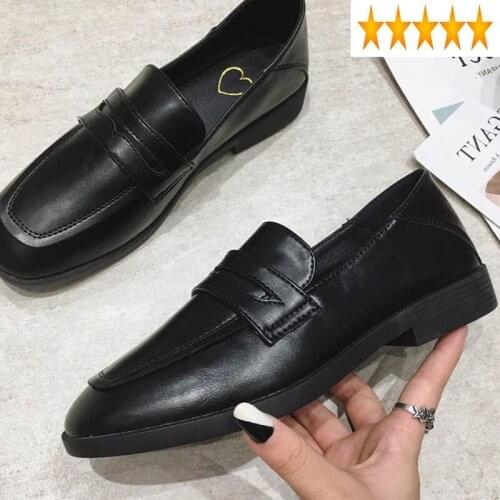 Leather British Women Soft Pu Loafers Slip On Flats Casual Comfortable Footwear Ladies Vintage Streetwear Shoes Brown