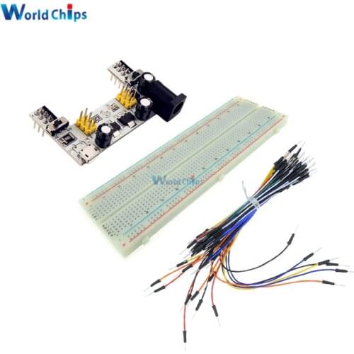 MB102 Breadboard Power Supply Micro USB Module+ 830 Tie Points Holes Universal Solderless PCB Breadboard +65PCS Jumper Wires