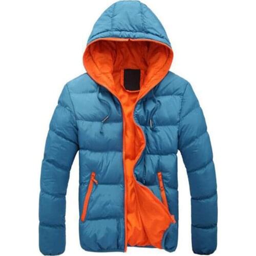 Fashion Winter Men Jacket Coat Color Block Zipper Hooded Cotton Padded Coat Warm Thicken Outwear Jacket Plus Size куртка