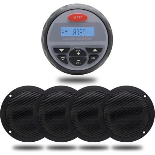 Marine Bluetooth Waterproof Radio FM AM Stereo MP3 Player Audio + 4 inch Marine Boat Speaker Outdoor ATV UTV Ceiling Speakers
