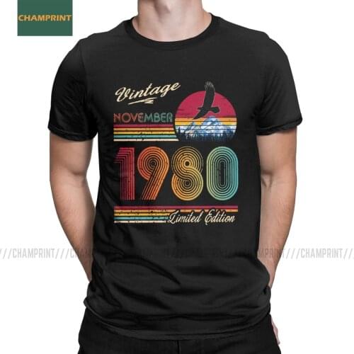 Mens Vintage November 1980 40th Birthday T-Shirts 40 Years Old Gift T Shirt Celebration Anniversary Cotton Short Sleeve Tee
