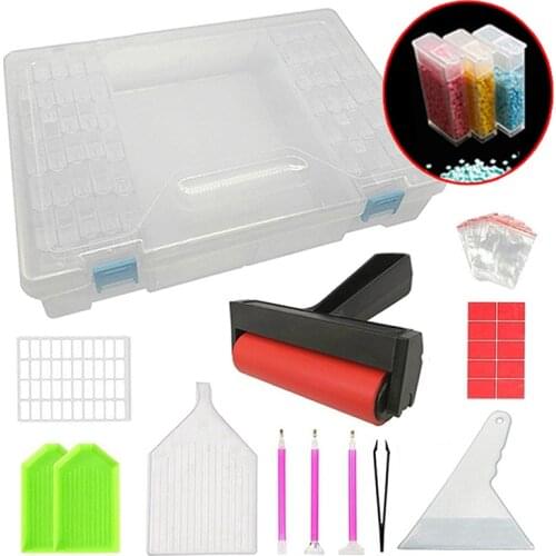 Diamond Painting Tools Sets 64/56/42/28 Cells Plastic Storage Box Funnel Stickers etc for Diamond Painting Embroidery Tool Kit