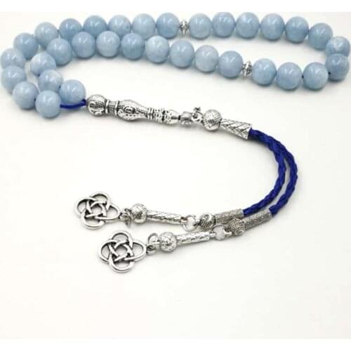 Natural Aquamarines stone tasbih Luxury Bracelets Mans misbaha Special Gift for muslim 33 45 66 99 prayer beads islam Bracelets