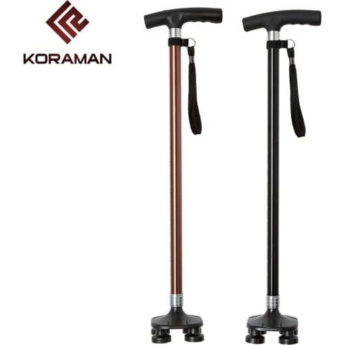 NEW Outdoor large corners old men crutches fall solid proof light mountaineering elderly T handle cane with lighting