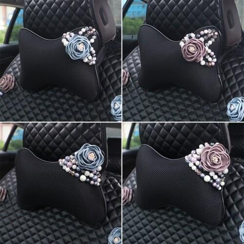 Original Design Korean Tulip Pearl Four Seasons Car Headrest Neck Pillow Summer Ice Silk Car New Pillow Female Decoration