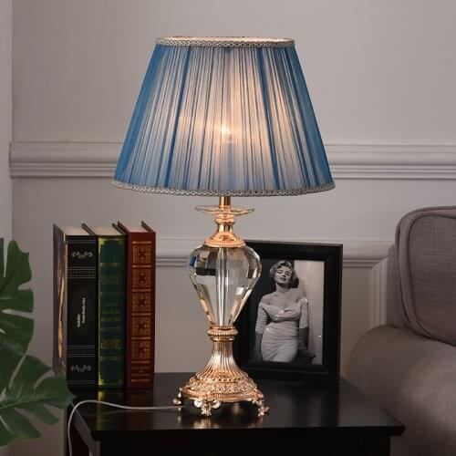 ORY Modern Table Lamp Crystal Blue Bedside LED Desk Light Luxury Decorative for Home Foyer Bed Room Office Hotel Study